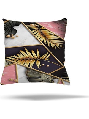 Uravas Store Pelangi Benekli Güllü Tüy Desenli Gizli Fermuarlı Yastık Kılıfı Kırlent Kılıfı Koltuk Yastık Kılıfı, Pembe-Gold 45 x 45