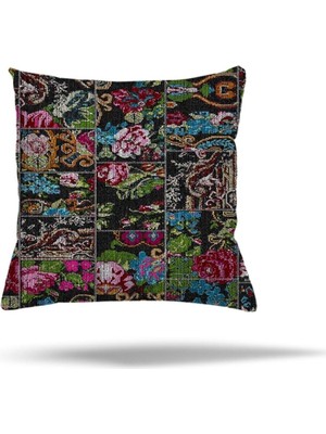 Uravas Store Pelangi Patchwork Çiçek Desen Etnik Gizli Fermuarlı Yastık Kılıfı Kırlent Kılıfı Koltuk Yastık Kılıfı, Çok Renkli 45 x 45