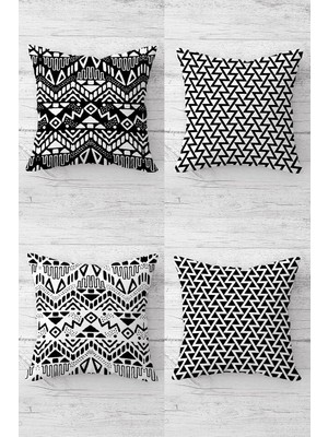 Uravas Store Pelangi Siyah Beyaz Zigzag Desenli Gizli Fermuarlı Kırlent Kılıfı Koltuk Yastık Kılıfı TAKIM(4ADET), Siyah-Beyaz 45 x 45
