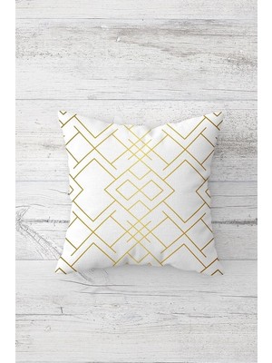 Uravas Store Pelangi Gold Çizgiler Çift Tarafı Baskılı Gizli Fermuarlı Yastık Kılıfı Kırlent Koltuk Yastık Kılıfı, Beyaz-Gold 45 x 45