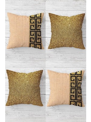 Uravas Store Pelangi Gold Payetli Düz Kombin Gizli Fermuarlı Kırlent Kılıfı Koltuk Yastık Kılıfı TAKIM(4ADET), Gold-Yavruağzı 45 x 45