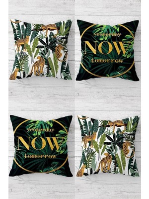 Uravas Store Pelangi Leopar Tropikal Yaprak Desenli Gizli Fermuarlı Kırlent Kılıfı Koltuk Yastık Kılıfı TAKIM(4ADET), Yeşil-Kahve 45 x 45