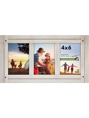 10X15 cm Üçlü Fotoğraf Çerçevesi, Cilalı Kristal Berraklığında Cam, Hampton Koleksiyonu, Titrek Kavak Beyazı Ahşap Kolaj Fotoğraf Çerçevesi Masaüstü ve Duvar Sergilemesi Için