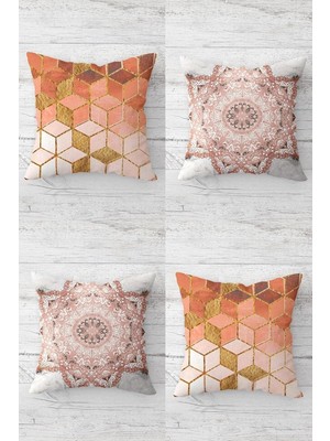 Uravas Store Pelangi Balpeteği Desenli Etnik Kombin Gizli Fermuarlı Kırlent Kılıfı Koltuk Yastık Kılıfı TAKIM(4ADET), Turuncu-Gold 45 x 45