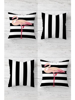 Uravas Store Pelangi Filamingo Çizgili Yastık Kombin Gizli Fermuarlı Kırlent Kılıfı Koltuk Yastık Kılıfı TAKIM(4ADET), Pembe-Siyah-Beyaz 45 x 45