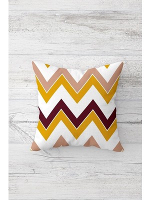 Uravas Store Pelangi Zigzag Desenli Çift Tarafı Baskılı Gizli Fermuarlı Yastık Kılıfı Kırlent Kılıfı Koltuk Yastık Kılıfı, Hardal-Beyaz 45 x 45
