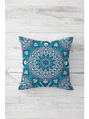 Uravas Store Pelangi Etnik Mandala Desenli Çift Tarafı Baskılı Gizli Fermuarlı Yastık Kılıfı Kırlent Koltuk Yastık Kılıfı, Turkuvaz-Beyaz 45 x 45, 24691219845451