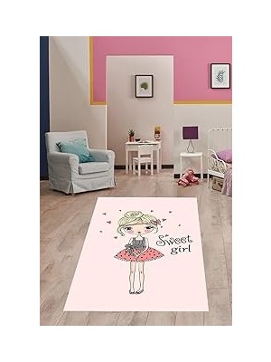 Uravas Store Pelangi Sweet Girl Kız Desenli Dijital Baskı Yıkanabilir Kaymaz Taban Çocuk Genç Odası Halısı, Açık Pembe 80 x 600