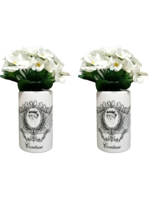 Uravas Store 2 Adet Vazo Dahil,vazoda Çiçek,beyaz Yapay Çiçek,vazo Dekoratif Kraliçe Model 7X7X16CM