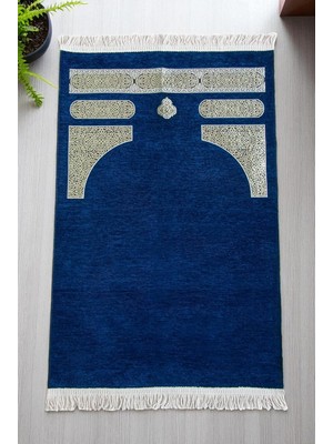 Uravas Store Kabe Desenli Örgü Püsküllü Şönil Seccade Lacivert