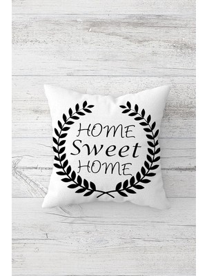 Uravas Store Pelangi Home Sweet Home Çift Tarafı Baskılı Gizli Fermuarlı Yastık Kılıfı Kırlent Koltuk Yastık Kılıfı, Beyaz-Siyah 45 x 45