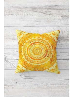 Uravas Store Pelangi Etnik Mandala Yoga Desen Çift Tarafı Baskı Gizli Fermuar Yastık Kılıfı Kırlent Koltuk Yastık Kılıfı, Sarı-Turuncu 45 x 45