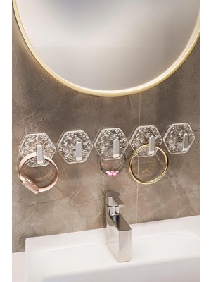 Uravas Store Kendinden Yapışkanlı Buz Desen Duvar Askısı, Gümüş, 5'li Askı, Banyo ve Mutfak Için Havlu Askılık