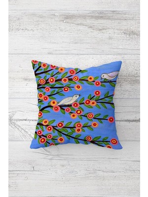 Uravas Store Pelangi Bahar Çiçekli Kuşlu Çift Tarafı Baskılı Gizli Fermuarlı Yastık Kılıfı Kırlent Koltuk Yastık Kılıfı, Mavi 45 x 45, 24691219145451