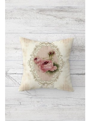 Uravas Store Pelangi Vintage Çift Tarafı Baskılı Gizli Fermuarlı Yastık Kılıfı Kırlent Koltuk Yastık Kılıfı, Bej-Pembe 45 x 45