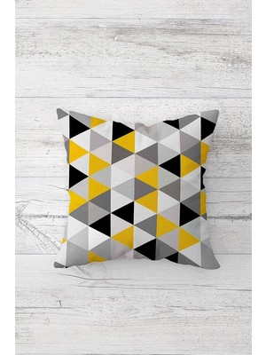 Uravas Store Pelangi Geometrik Desenli Çift Tarafı Baskılı Gizli Fermuarlı Yastık Kılıfı Kırlent Koltuk Yastık Kılıfı, Gri-Sarı 45 x 45, 24691235445451