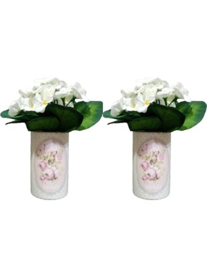 Uravas Store 2 Adet Vazo Dahil,vazoda Çiçek,beyaz Yapay Çiçek,vazo Dekoratif Bahar Desenli 7X7X16CM