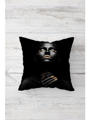 Uravas Store Pelangi Siyahi Kadın Desenli Çift Tarafı Baskılı Gizli Fermuarlı Yastık Kılıfı Kırlent Koltuk Yastık Kılıfı, Gold-Siyah 45 x 45, 24691204045451