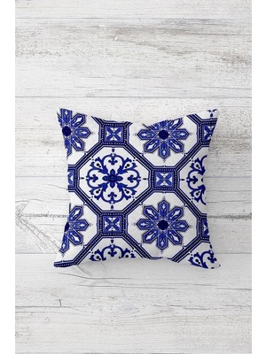 Uravas Store Pelangi Geleneksel Çini Desenli Çift Tarafı Baskılı Gizli Fermuarlı Yastık Kılıfı Kırlent Yastık Kılıfı, Lacivert-Beyaz 45 x 45