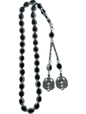 Uravas Store Oftenadmire Gümüş Renk Mine Işleme Metal Tesbih, Ikili Kazaz Desen Metal Püskül, Hediye Kutulu