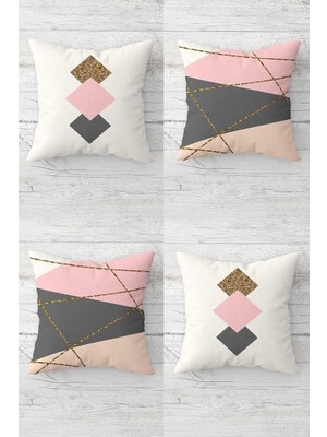 Uravas Store Pelangi Geometrik Üçgen Desenli Gizli Fermuarlı Kırlent Kılıfı Koltuk Yastık Kılıfı TAKIM(4ADET), Pembe-Gri 45 x 45