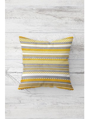 Uravas Store Pelangi Geometrik Çizgiler Çift Tarafı Baskılı Gizli Fermuarlı Yastık Kılıfı Kırlent Koltuk Yastık Kılıfı, Gri-Hardal-Beyaz 45 x 45