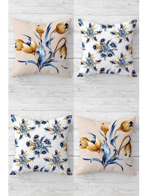 Uravas Store Pelangi Menekşe Çiçek ve Tomurcuk Gizli Fermuarlı Kırlent Kılıfı Koltuk Yastık Kılıfı TAKIM(4ADET), Bej-Beyaz 45 x 45