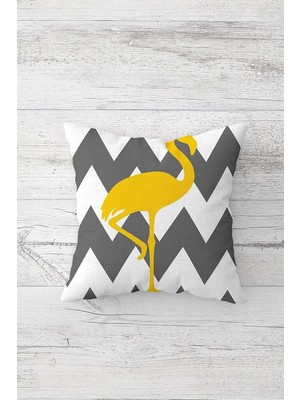 Uravas Store Pelangi Zigzag Flamingo Desenli Çift Tarafı Baskılı Gizli Fermuar Yastık Kılıfı Kırlent Koltuk Yastık Kılıfı, Gri-Sarı 45 x 45
