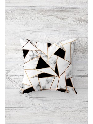 Uravas Store Pelangi Gold Çizgi Detay Mermer Desen Çift Tarafı Baskı Fermuarlı Yastık Kılıfı Kırlent Koltuk Yastık Kılıfı, Siyah-Beyaz-Gold 45 x 45, 24691243345451