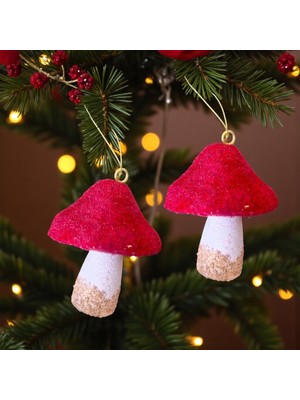 Uravas Store Yılbaşı Mantar Süs Kadife 11CM Bordo Beyaz 2 Adet AST7209
