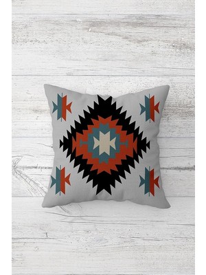 Uravas Store Pelangi Kilim Etnik Desenli Çift Tarafı Baskılı Gizli Fermuarlı Yastık Kılıfı Kırlent Koltuk Yastık Kılıfı, Gri-Kiremit 45 x 45