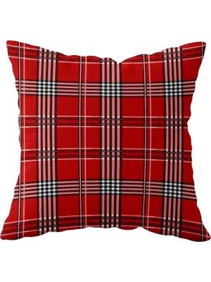 Uravas Store Pelangi Kırmızı Şerit Ekose Desenli Çift Taraflı Gizli Fermuarlı Yastık Kılıfı Kırlent Koltuk Yastık Kılıfı, Kırmızı 43 x 43
