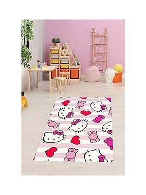 Uravas Store Pelangi Sevimli Kedili Kalpli Halı Dijital Baskı Yıkanabilir Kaymaz Taban Çocuk Odası Halıs, Pembe-Beyaz 130 x 180