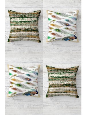 Uravas Store Pelangi Batik Renkli ve Tavuskuşu Tüylü Gizli Fermuarlı Kırlent Kılıfı Koltuk Yastık Kılıfı TAKIM(4ADET), Yeşil-Beyaz-Bej 45 x 45