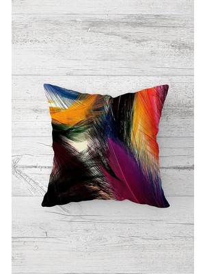 Uravas Store Pelangi Renkli Kuş Tüyü Desen Çift Tarafı Baskılı Gizli Fermuarlı Yastık Kılıfı Kırlent Koltuk Yastık Kılıfı, Siyah-Mor-Turuncu 45 x 45