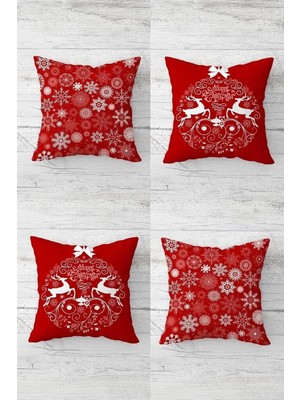 Uravas Store Pelangi Christmas Yılbaşı Kar Tanesi ve Geyik Gizli Fermuarlı Kırlent Kılıfı Yastık Kılıfı TAKIM(4ADET), Kırmzı-Beyaz 43 x 43