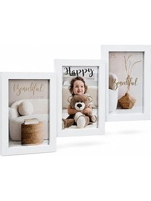 Uravas Store Busstier Fotoğraf Çerçevesi Dekoratif Modern Tasarım Duvar ve Masaüstü Kullanıma Uygun Şık Resim Çerçevesi Ev Ofis Dekorasyon Çerçeve (Beyaz 3'lü)