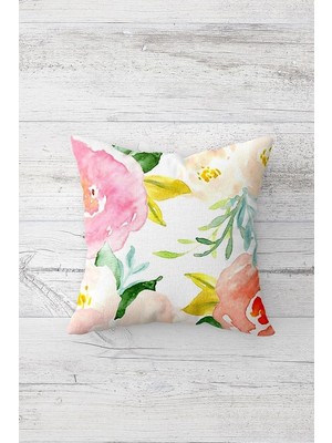 Uravas Store Pelangi Suluboya Çiçek Desen Çift Tarafı Baskılı Gizli Fermuarlı Yastık Kılıfı Kırlent Koltuk Yastık Kılıfı, Pembe-Yeşil 45 x 45