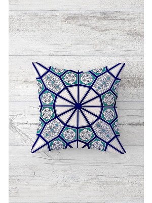Uravas Store Pelangi Vitray Geometrik Şekilli Çift Tarafı Baskılı Gizli Fermuarlı Kırlent Koltuk Yastık Kılıfı, Lacivert-Yeşil 45 x 45, 24691114945451