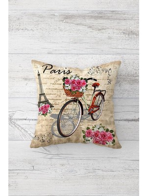 Uravas Store Pelangi Vintage Eyfel Paris Bisiklet Çift Tarafı Baskılı Gizli Fermuarlı Kırlent Koltuk Yastık Kılıfı, Karışık Renkli 45 x 45, 2469100745451
