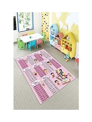 Uravas Store Pelangi Pembe Çarpım Tablolu Eğitici Yıkanabilir Kaymaz Taban Leke Tutmazbebek ve Çocuk Odası Halısı, Koyu Pembe 80 x 300