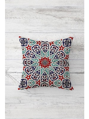 Uravas Store Pelangi Geometrik Etnik Desen Çift Tarafı Baskılı Gizli Fermuarlı Yastık Kılıfı Kırlent Koltuk Yastık Kılıfı, Kırmızı-Lacivert 45 x 45