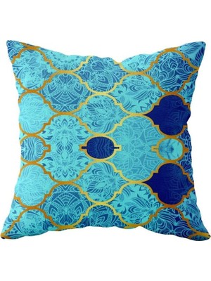 Uravas Store Pelangi Mavi Mozaik Desen Çift Taraflı Gizli Fermuarlı Yastık Kılıfı Kırlent Koltuk Yastık Kılıfı, Turkuaz-Mavi 43 x 43