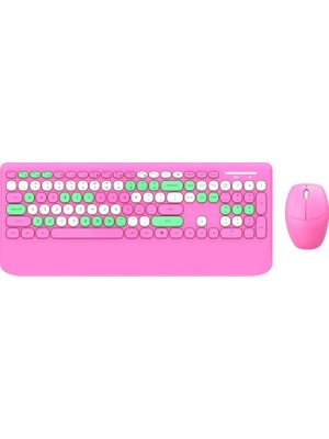 Uravas Store Coverzone Geezer Kablosuz Klavye Mouse Set 106 Tuşlu Ingilizce Q Notebook Laptop Uyumlu Ev ve Ofis Için Bilek Destekli USB Dongle ile Bağlantı G100 (Pembe)