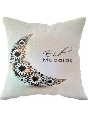 Uravas Store Pelangi Bej Eid Mubarek Çift Taraflı Gizli Fermuarlı Yastık Kılıfı Kırlent Koltuk Yastık Kılıfı, Beyaz-Siyah 43 x 43