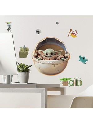 Uravas Store Roommates RMK4655SCS Duvar Çıkartması, Motif: Mandalorian The Child Boyanmış, Yapıştırılabilir, Yeşil/kahverengi/gri