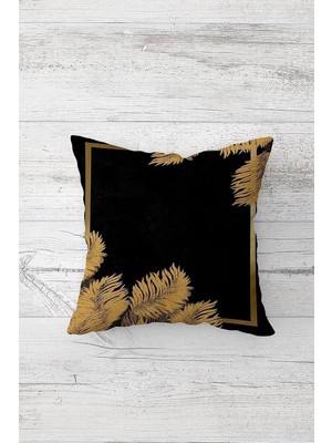 Uravas Store Pelangi Gold Yapraklı Çerçeveli Siyah Çift Tarafı Baskılı Gizli Fermuarlı Kırlent Koltuk Yastık Kılıfı, Gold-Siyah 45 x 45