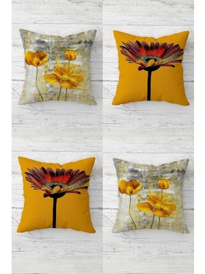 Uravas Store Pelangi Sarı Gelincik ve Papatya Desenli Gizli Fermuarlı Kırlent Kılıfı Koltuk Yastık Kılıfı TAKIM(4ADET), Sarı-Turuncu 45 x 45