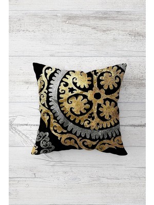 Uravas Store Pelangi Metalik Gold Arma Desen Çift Tarafı Baskı Gizli Fermuarlı Yastık Kılıfı Kırlent Koltuk Yastık Kılıfı, Gümüş-Gold-Siyah 45 x 45