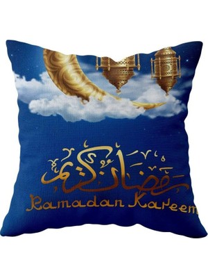 Uravas Store Pelangi Ramadan Mubarak Fener Hilal Ay Çift Taraflı Gizli Fermuar Yastık Kılıfı Kırlent Koltuk Yastık Kılıfı, Lacivert-Beyaz 43 x 43